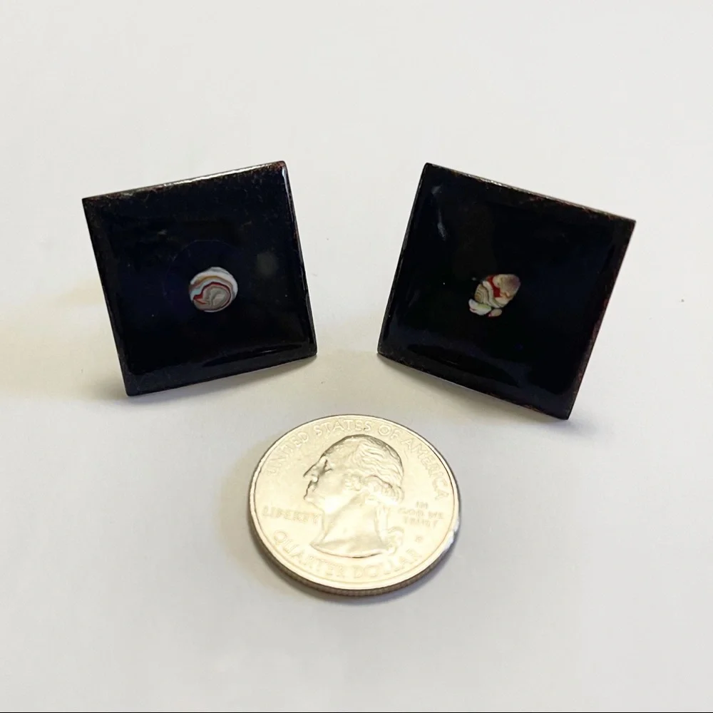 Vintage Mid Century Modern Copper and Blue Enamel Cufflinks Estate